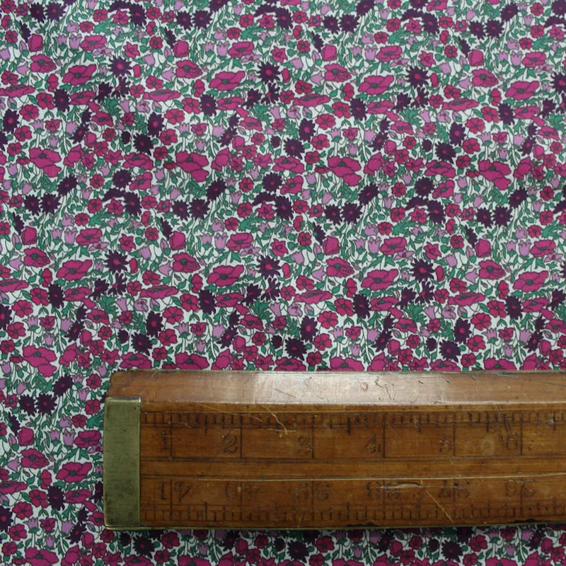 140CM REMNANT Dressmaking Floral Cotton Lawn - Prune and Blossom - Purple