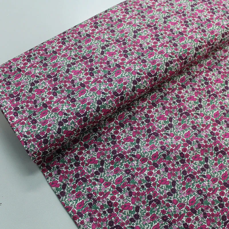 140CM REMNANT Dressmaking Floral Cotton Lawn - Prune and Blossom - Purple