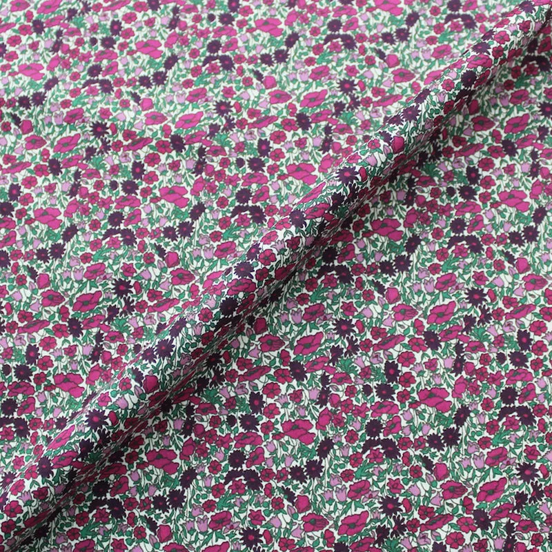 140CM REMNANT Dressmaking Floral Cotton Lawn - Prune and Blossom - Purple