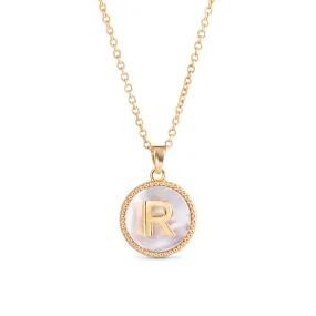 AMANDA BLU - GOLD MOTHER OF PEARL INITIAL NECKLACE - R - 18K GOLD DIPPED