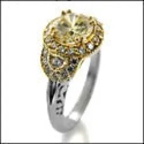 Anniversary Canary 1 Ct Round Center Yellow Gold Halo Cubic Zirconia 14K Ring