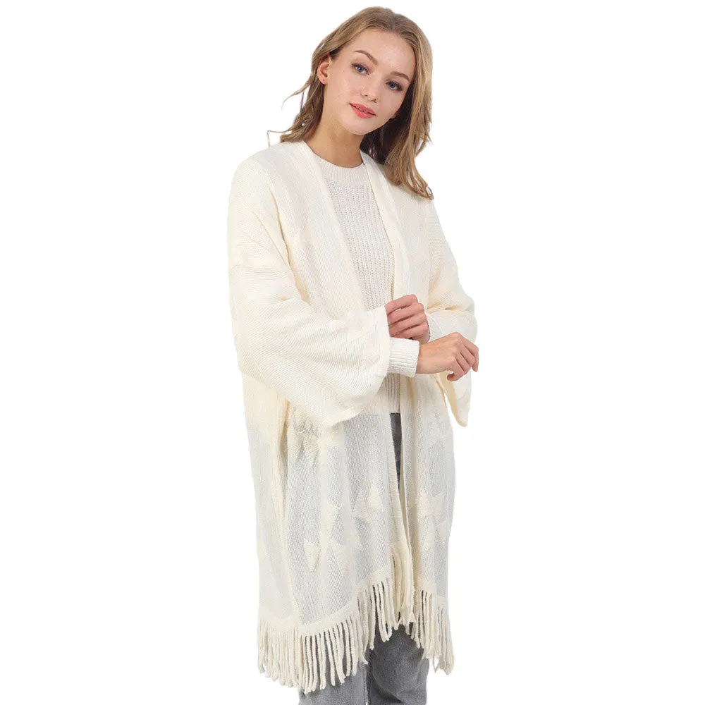 Aztec Patterned Fringe Poncho