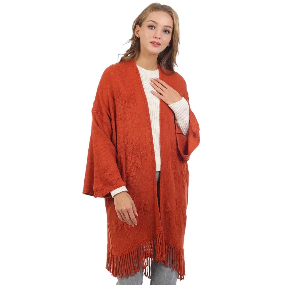 Aztec Patterned Fringe Poncho