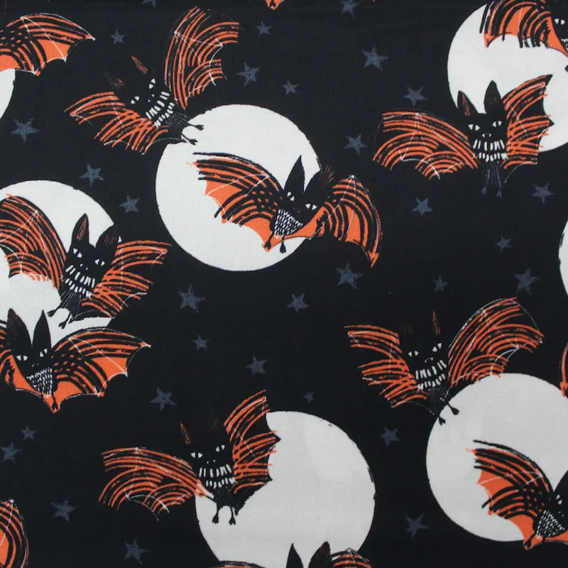 Black Halloween Patchwork Cotton - Fanged Bats