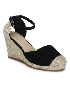 Black Micro Back Open Jute Wedges