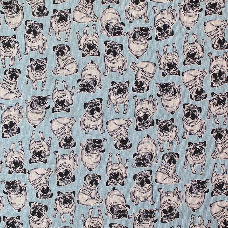 Blue Linen Look Cotton - Pugs Galore