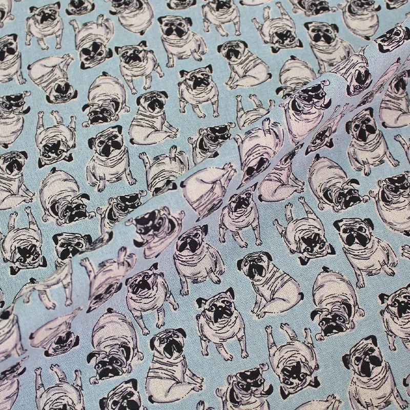 Blue Linen Look Cotton - Pugs Galore