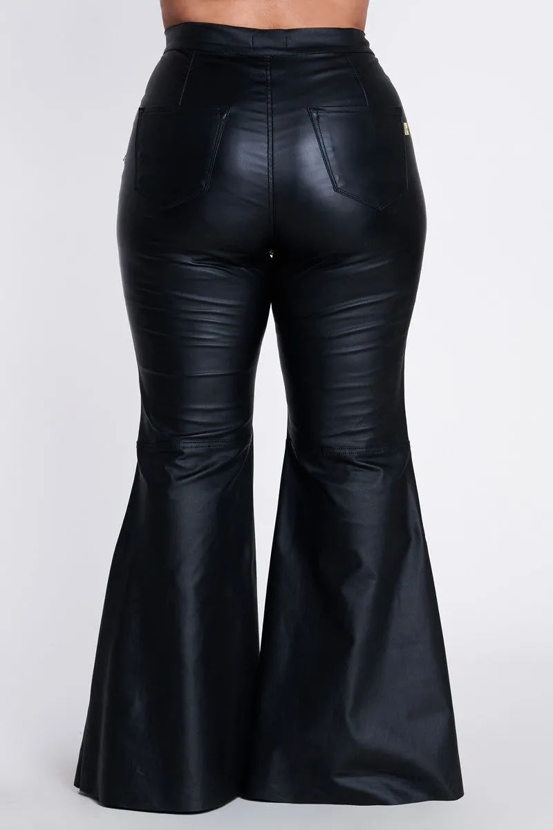 Bold & Beautiful Black Faux Leather Bell Bottom Pants - PLUS