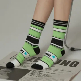 Chuu Lettering Multi Color Striped High Socks