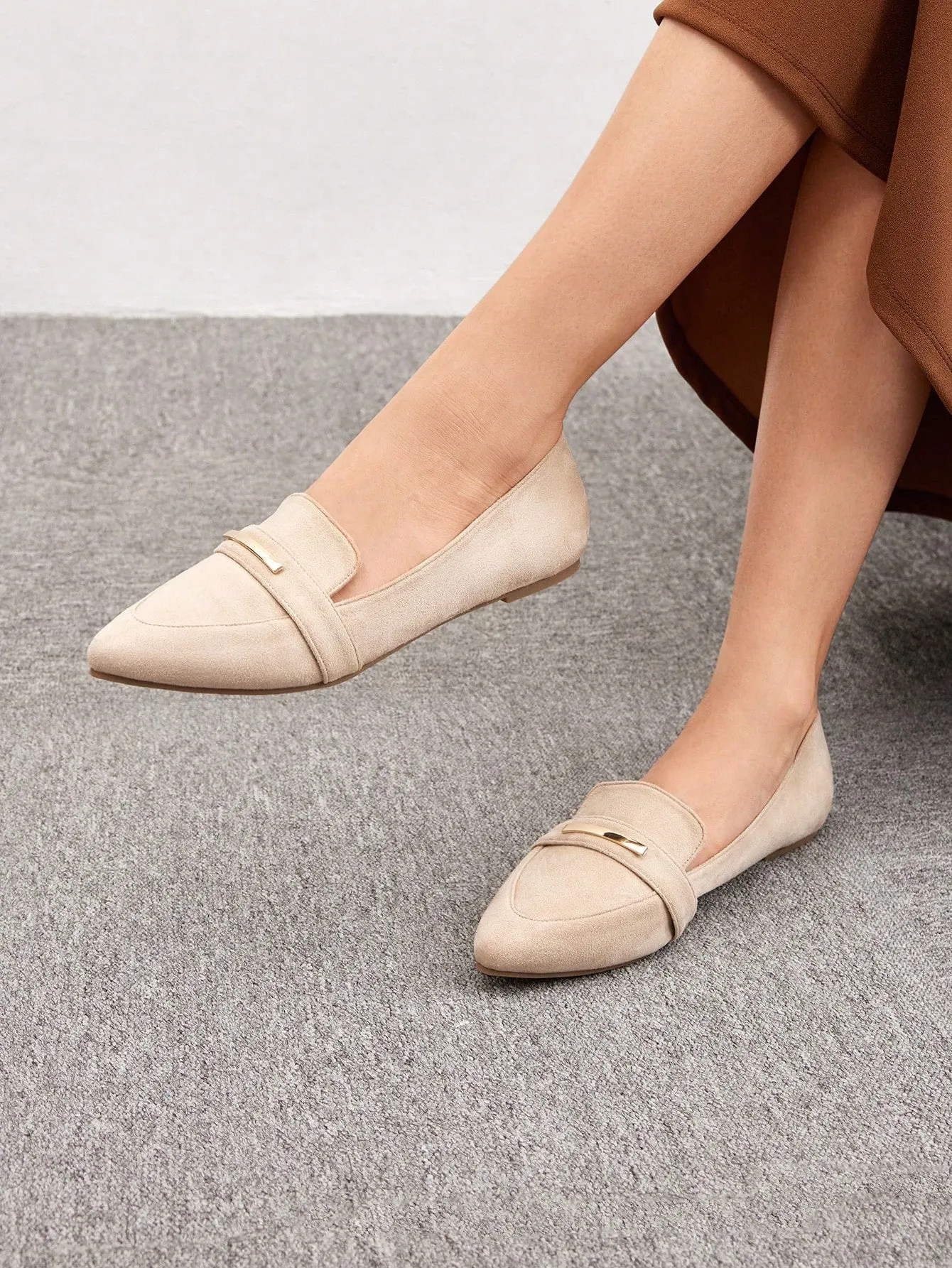 CUCCOO BIZCHIC Women's Shoes Fashion Elegant Point Toe Beige Solid Ballet Flats For Summer Vacation Shoes Summer Sale