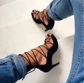 Flock strappy  high heels sandals