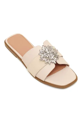 GLIMMER LUXE CRYSTAL EMBELLISHED SLIDES-BEIGE