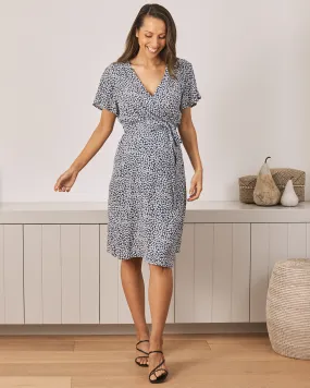 Kathleen Maternity and Nursing Wrap Dress in Navy Print