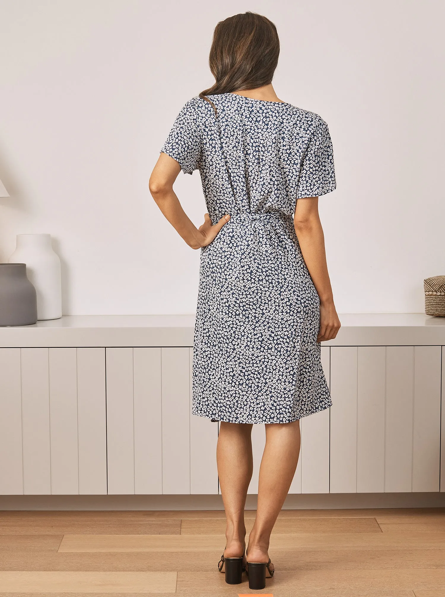 Kathleen Maternity and Nursing Wrap Dress in Navy Print