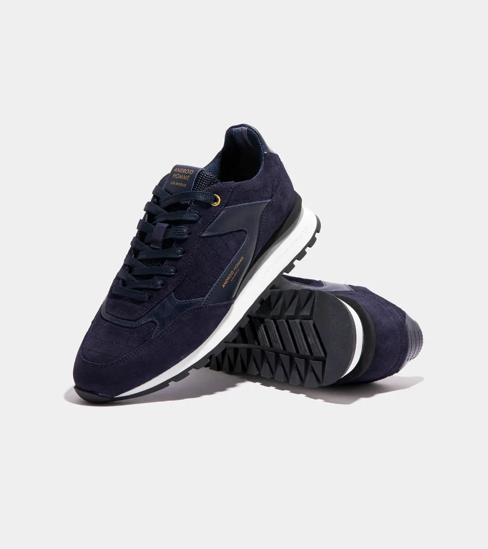 Lechuza Racer | Navy Caiman Croc Emboss Suede AHP241-10