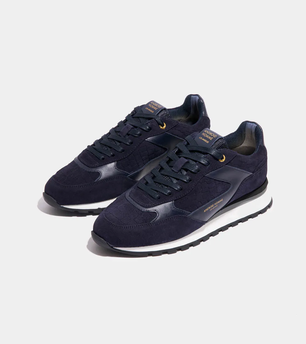 Lechuza Racer | Navy Caiman Croc Emboss Suede AHP241-10