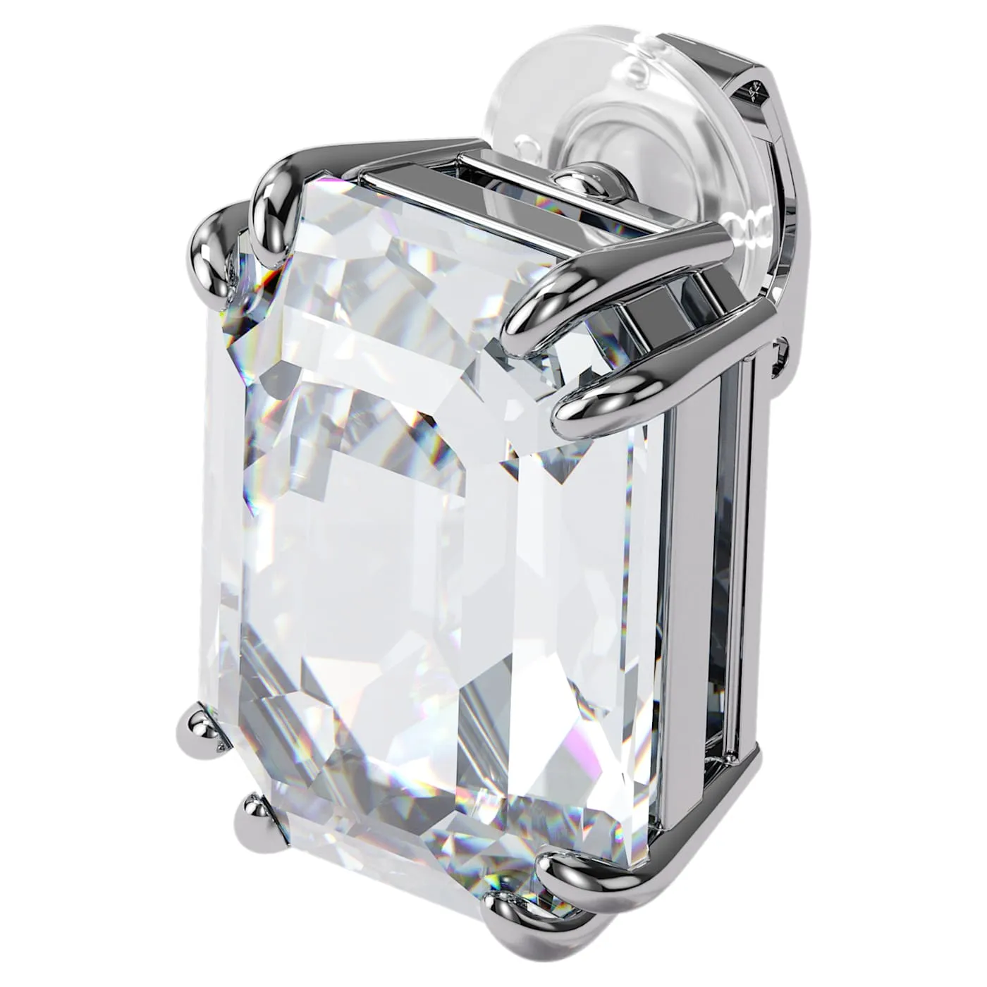 MESMERA OCTAGON CUT CLIP EARRING, SINGLE, WHITE, RHODIUM PLATED