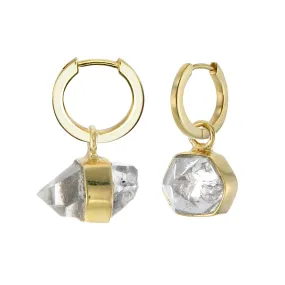 MINI ROUGH GEM HOOP EARRINGS - DIAMOND QUARTZ - GOLD