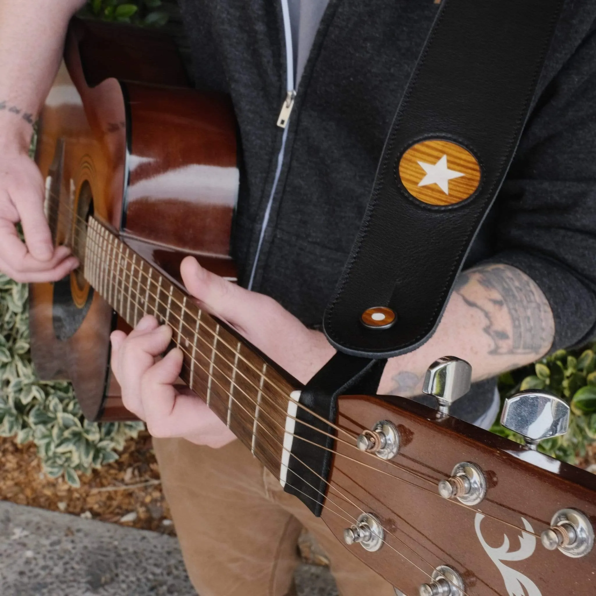 Mother of Pearl & AAA Curly Hawaiian Koa | Leather Strap Tie