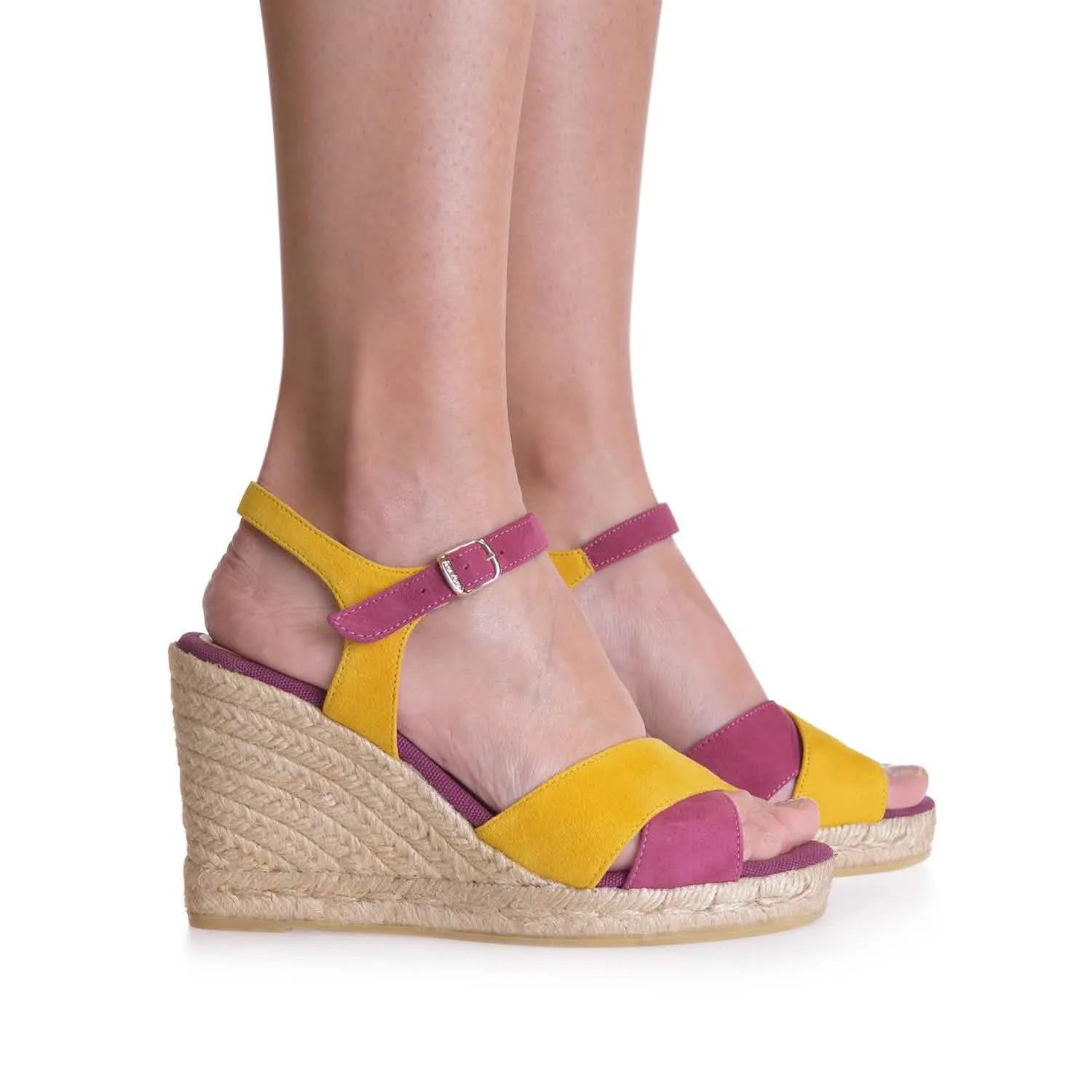 Multicolor Suede Leather Wedge Espadrille for Women - Mar-A