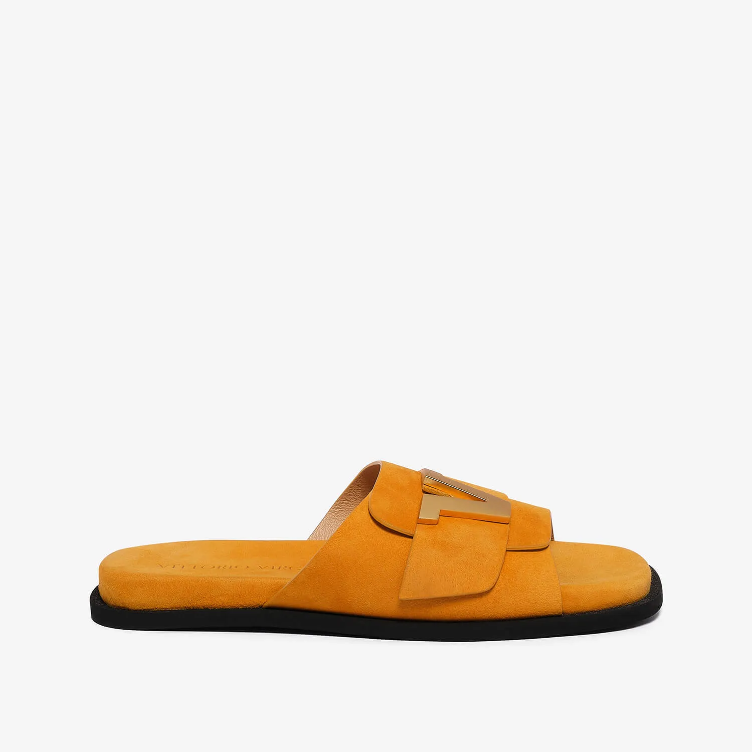 Mustard women's suede slide sandal