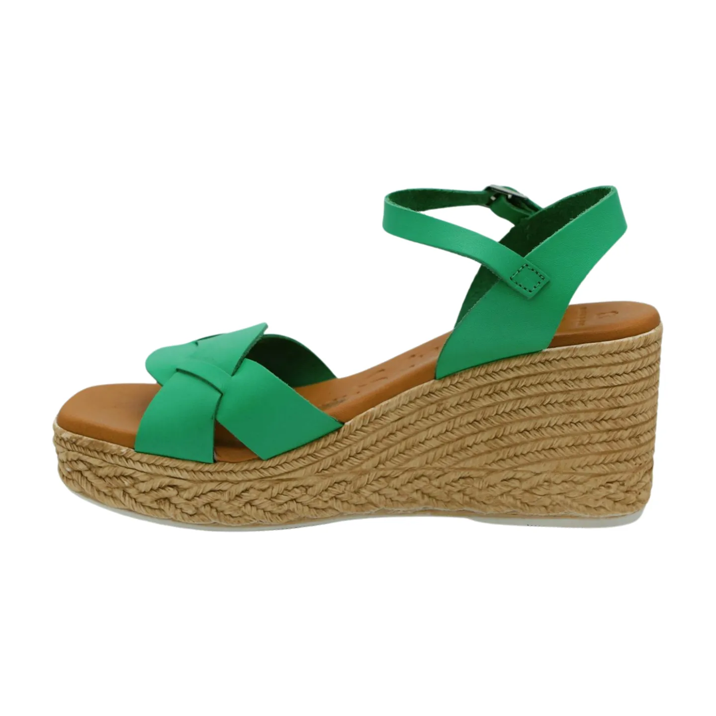 OH MY SANDALS Green Leather High Wedge Sandal 5460