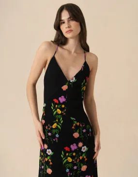 Olive Crepe Maxi Dress - Terrazzo Flower Black - SALE