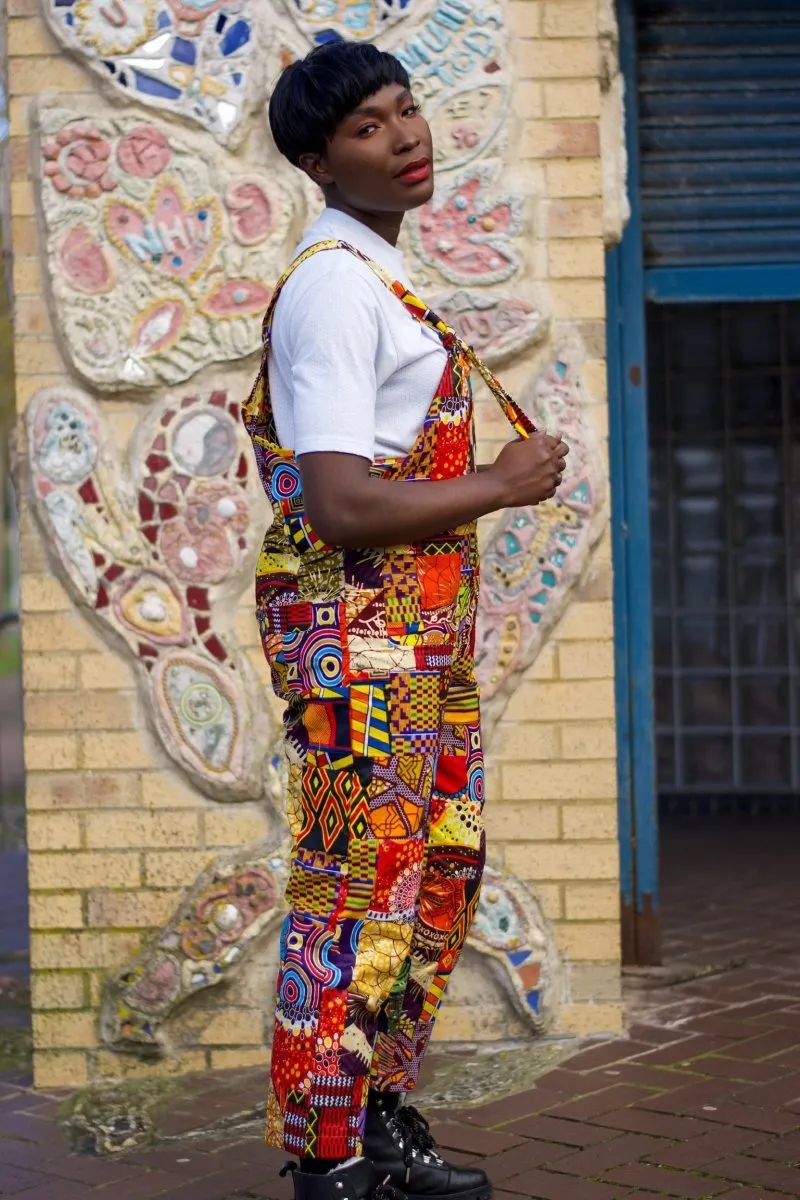 Patchwork Dungarees, African Dungarees in Ankara Print - Festival Clothing