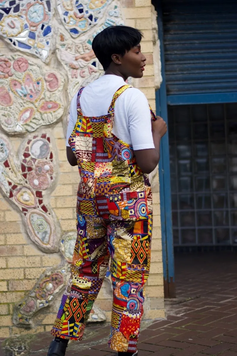 Patchwork Dungarees, African Dungarees in Ankara Print - Festival Clothing