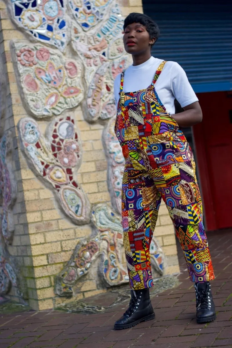 Patchwork Dungarees, African Dungarees in Ankara Print - Festival Clothing