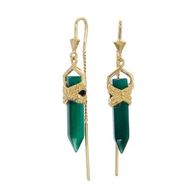 ROPE BEZEL PULL THROUGH EARRINGS GREEN ONYX - GOLD