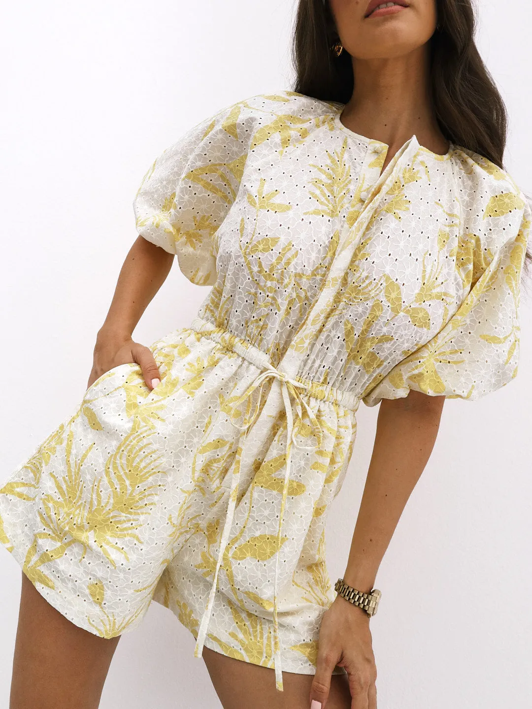 Sera Cotton Cutwork Playsuit | Lemon