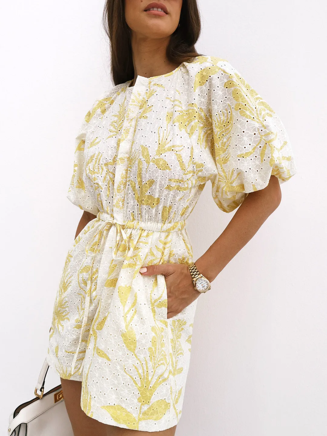 Sera Cotton Cutwork Playsuit | Lemon