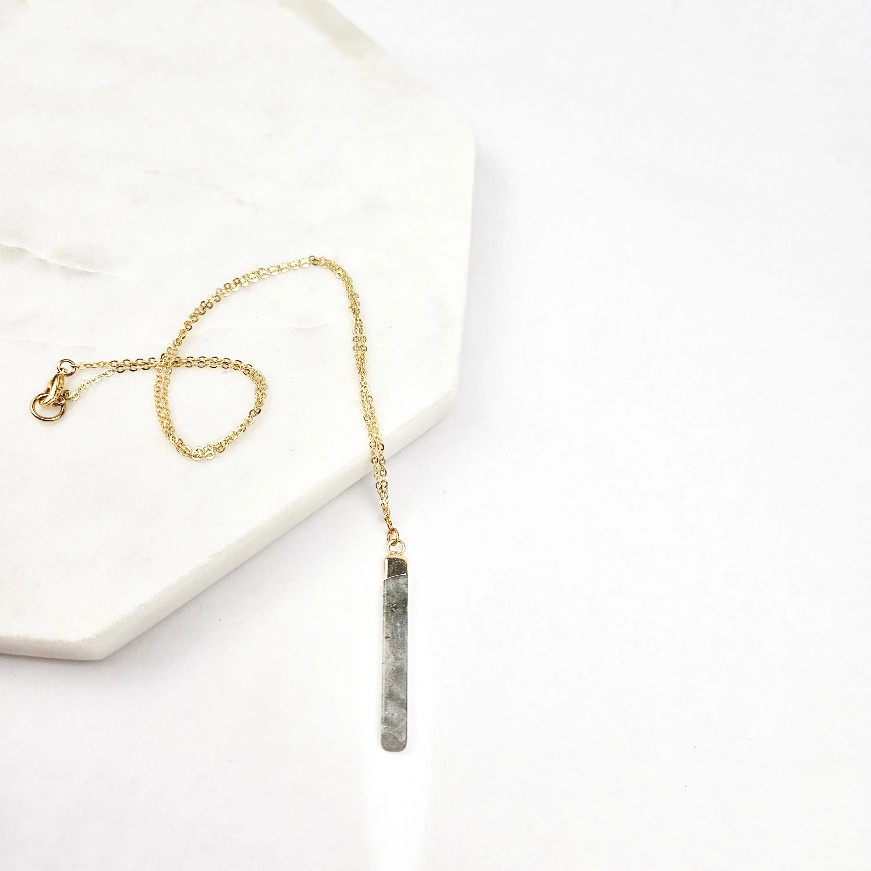 Skinny Bar Labradorite Gemstone Necklace