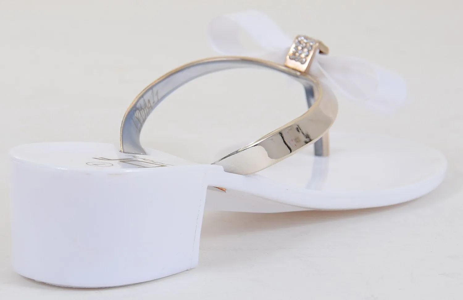 White Jewels Bow Wedding Flat Flip-flop Thong Sandal Slipper