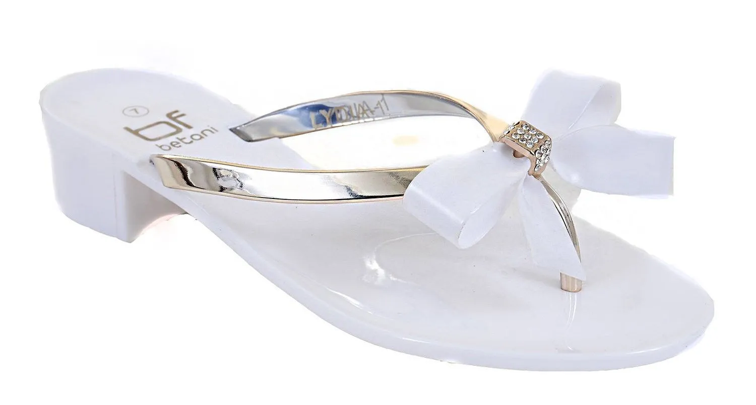 White Jewels Bow Wedding Flat Flip-flop Thong Sandal Slipper